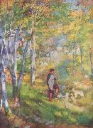 renoir, Jules le Caur et ses chiens dans la foret de Fontainebleau